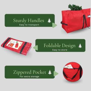 Primode Christmas Tree Storage Bag | Fits Up to 9 Ft. Tall Disassembled Tree | 25" Height X 20" Wide X 65" Long | Durable 600D Oxford Material | Heavy Duty Xmas Storage Container (Red)