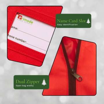 Primode Christmas Tree Storage Bag | Fits Up to 9 Ft. Tall Disassembled Tree | 25" Height X 20" Wide X 65" Long | Durable 600D Oxford Material | Heavy Duty Xmas Storage Container (Red)