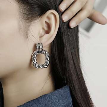 RUOFFETA Rectangle Earrings for Women, Acrylic Square Earrings Twisted Geometric Statement Earrings(...