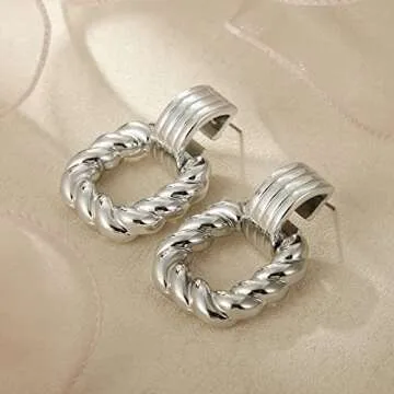 RUOFFETA Rectangle Earrings for Women, Acrylic Square Earrings Twisted Geometric Statement Earrings(Silver)