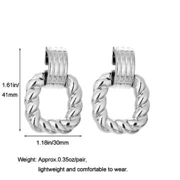 RUOFFETA Rectangle Earrings for Women, Acrylic Square Earrings Twisted Geometric Statement Earrings(Silver)