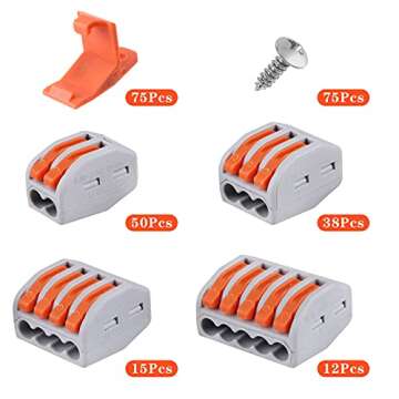115 PCS Lever Wire Connectors Nuts Kit with Bases&Screws 28-12 AWG, Electrical Connectors 2/3/4/5 Co...