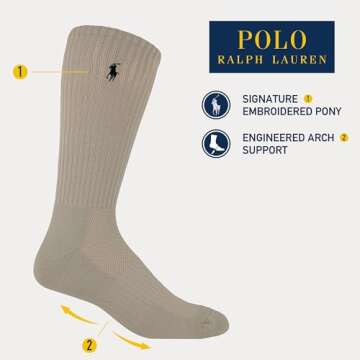 POLO RALPH LAUREN Men's 3 Pack Tech Athletic Crew Socks, White, One Size