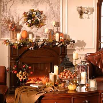 Valery Madelyn Fall Wreath for Front Door, 20" Maple Leaves Farmhouse Thanksgiving Decorations for H...