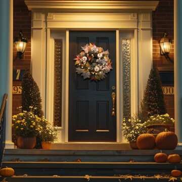 Valery Madelyn Fall Wreath for Front Door, 20" Maple Leaves Farmhouse Thanksgiving Decorations for Home, Autumn Harvest Pumpkin Wreath for Outdoor Indoor Table Centerpiece Fall Halloween Decor