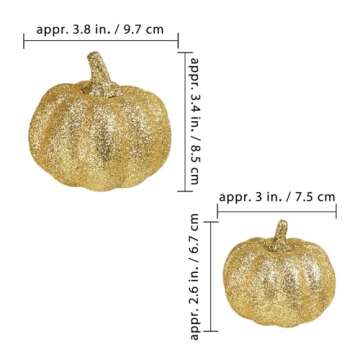 Winlyn 12 Pcs Gold Glitter Artificial Pumpkins Small Decorative Pumpkins Fall Harvest Pumpkins Foam ...