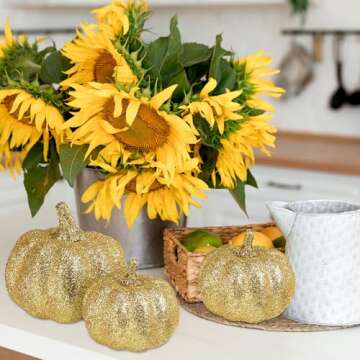 Gold Glitter Pumpkins for Elegant Autumn Decor