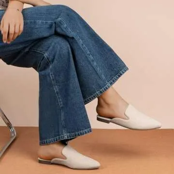 MUSSHOE Mules for Women Flats Comfortable Pointed Toe Women Mules,Beige 7.5