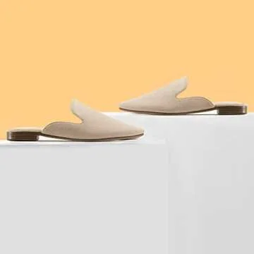 MUSSHOE Mules for Women Flats Comfortable Pointed Toe Women Mules,Beige 7.5
