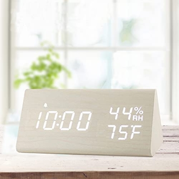 Wooden Digital Alarm Clock with LED Display & 3 Alarms