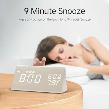 Wooden Digital Alarm Clock with LED Display & 3 Alarms