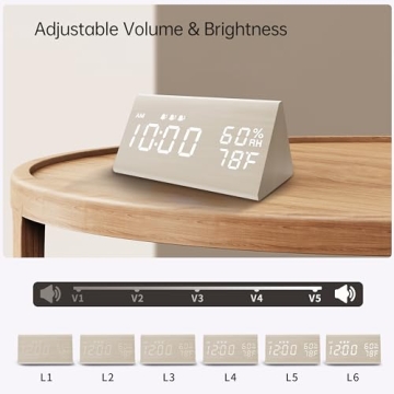 Wooden Digital Alarm Clock with LED Display & 3 Alarms
