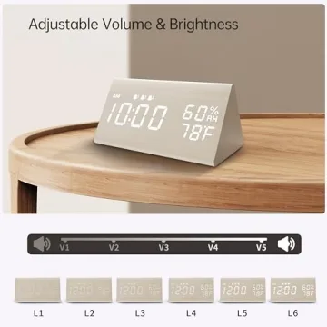 Wooden Digital Alarm Clock with LED Display & 3 Alarms