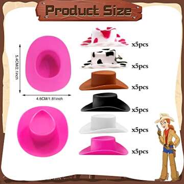 30PCS Plastic Mini Western Cowboy Cowgirl Hats for Parties & Dolls