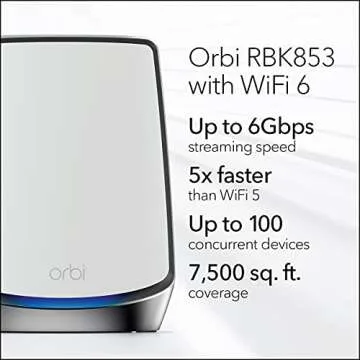 NETGEAR Orbi Whole Home Tri-band WiFi 6 Mesh Network System (RBK853) – Router With 2 Satellite Extenders, Security Features, Coverage Up To 7,500 Square Feet, 100 Devices, AX6000 (Up to 6Gbps)