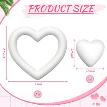 Amylove 16 Pieces Heart Shaped Foam Polystyrene Foam Wreath Foam Hearts for Crafts White Foam Heart Wreath for DIY Craft Projects and Wedding Decorations (7 Inches, 3 Inches)