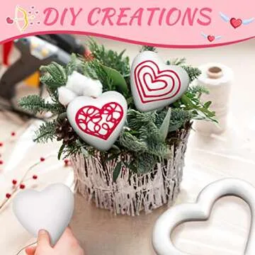 Amylove 16 Pieces Heart Shaped Foam Polystyrene Foam Wreath Foam Hearts for Crafts White Foam Heart Wreath for DIY Craft Projects and Wedding Decorations (7 Inches, 3 Inches)