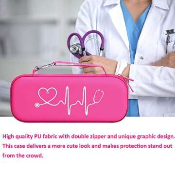 BOVKE Stethoscope Case fits 3M Littmann Classic III Monitoring Stethoscope, Lightweight II S.E, MDF Acoustica, Cardiology IV Diagnostic Stethoscope Holder with Pocket for Nurse Accessories, Raspberry