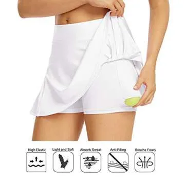 Toumett Women's Athletic Shorts Lightweight Pleated Active Skirts with Shorts Pockets Tennis Golf Sports Mini Skirt(012,White,S)