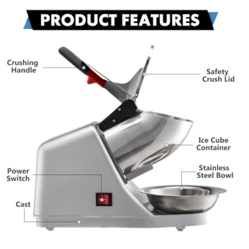 YODHOSA Electric Ice Shaver 300W Snow Cone Maker Machine 143lbs/hr Stainless Steel Kitchen Electric ...