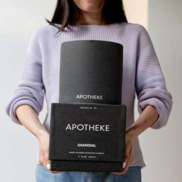 Apotheke Luxury Scented Concrete 4-Wick Jar Candle,Charcoal,72 oz - Extra-Large - Cedarwood,Sandalwood and Amber Scent,Strong Fragrance,Aromatherapy,Long Lasting,Hand Poured in USA 72 oz / 4-Wick