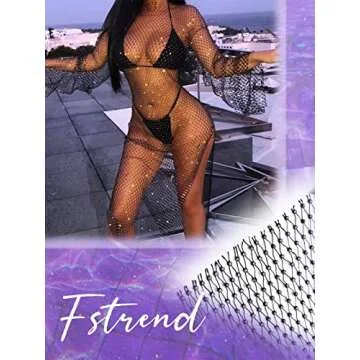 Fstrend Rhinestone Mesh Dress for Parties & Festivals