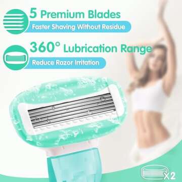 DreamGenius Travel Razors for Women Include 1 Handle and 2 Cartridges, Extra Smooth 5-Blade Travel Essentials Razor with Case for Shaving, Green