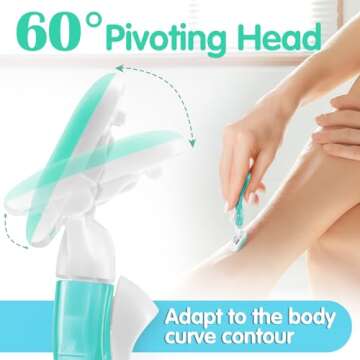 DreamGenius Travel Razors for Women Include 1 Handle and 2 Cartridges, Extra Smooth 5-Blade Travel Essentials Razor with Case for Shaving, Green