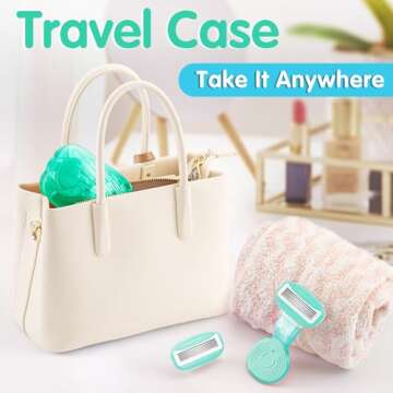 DreamGenius Travel Razors for Women Include 1 Handle and 2 Cartridges, Extra Smooth 5-Blade Travel Essentials Razor with Case for Shaving, Green