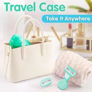 DreamGenius Travel Razors for Women Include 1 Handle and 2 Cartridges, Extra Smooth 5-Blade Travel Essentials Razor with Case for Shaving, Green