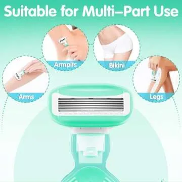 DreamGenius Travel Razors for Women Include 1 Handle and 2 Cartridges, Extra Smooth 5-Blade Travel Essentials Razor with Case for Shaving, Green