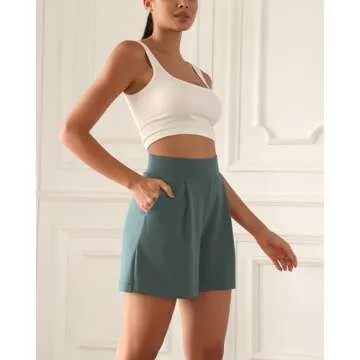 ODODOS Modal Soft Wide Leg Shorts for Women 4" High Waist Casual Relaxed Shorts with Pockets, Slate Green, Large