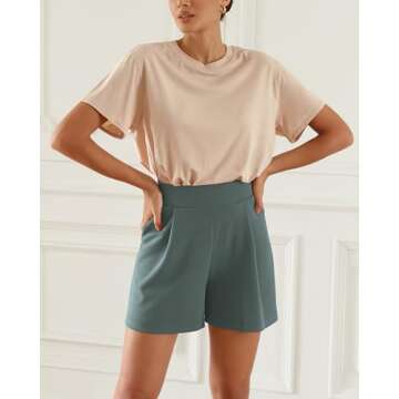 ODODOS Modal Soft Wide Leg Shorts for Women 4" High Waist Casual Relaxed Shorts with Pockets, Slate Green, Large