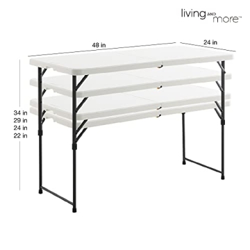 Living and More 4ft Height Adjustable Folding Table - Versatile and Portable
