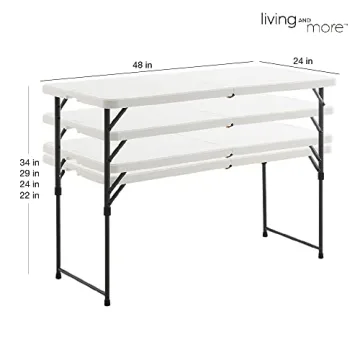 Living and More 4ft Height Adjustable Folding Table - Versatile and Portable