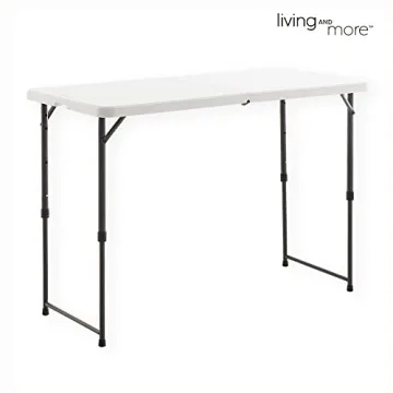 Living and More 4ft Height Adjustable Folding Table - Versatile and Portable