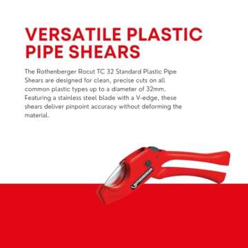 Rothenberger Rocut TC 32 Standard Plastic Pipe Shears with Stainless Steel Blade, Transport Lock - Ideal for Plastic Pipes - 0-32 MM Cutting Range - 52040