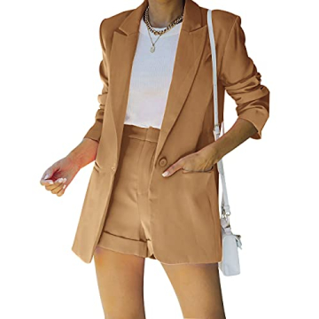 Women's Khaki Blazer and Short Pants Suit Set
