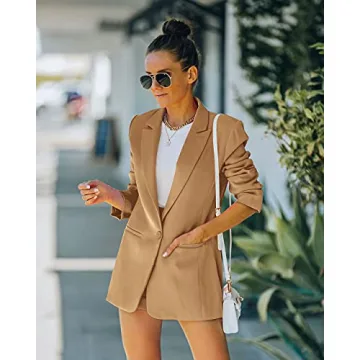 Women's Khaki Blazer and Short Pants Suit Set