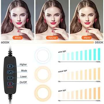 Portable Multi-Functional 6.3" Dimmable LED Selfie Continuous Video Halo Ring Light Zoom Live Stream Phone Holder Stand with Makeup Vanity Mirror Foldable Online Meeting Table Lamp (Black)