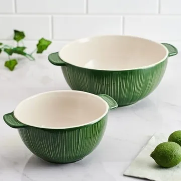 Fitz and Floyd Green Mixing Bowls Set of 2 Handled
