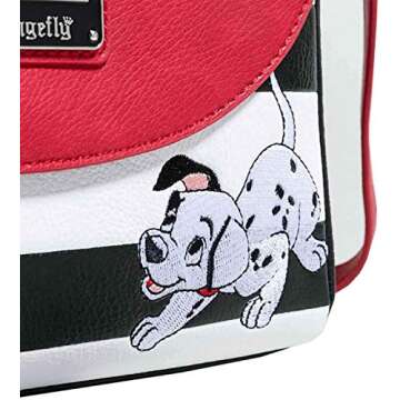 Loungefly x Disney 101 Dalmatians Striped Faux Leather Crossbody Bag (One Size, Black, White, Red)