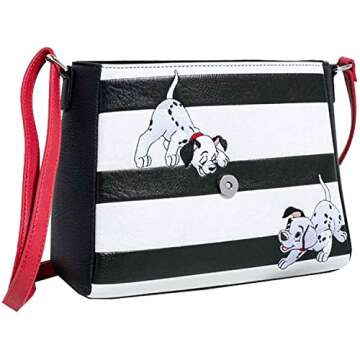 Loungefly x Disney 101 Dalmatians Striped Faux Leather Crossbody Bag (One Size, Black, White, Red)