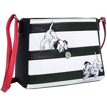 Loungefly x Disney 101 Dalmatians Striped Faux Leather Crossbody Bag (One Size, Black, White, Red)