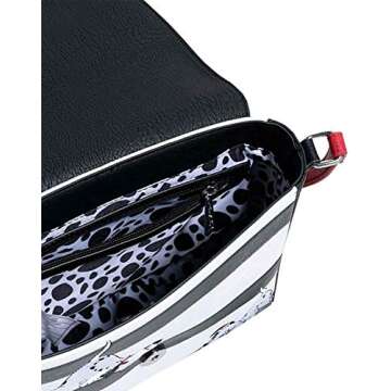 Loungefly x Disney 101 Dalmatians Striped Faux Leather Crossbody Bag (One Size, Black, White, Red)