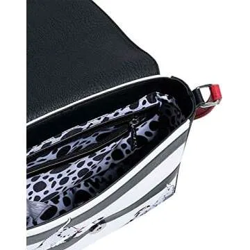 Loungefly x Disney 101 Dalmatians Striped Faux Leather Crossbody Bag (One Size, Black, White, Red)