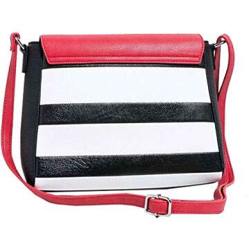 Loungefly x Disney 101 Dalmatians Striped Faux Leather Crossbody Bag (One Size, Black, White, Red)