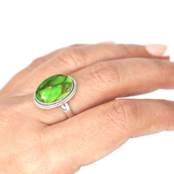 JEWELOPORIUM Copper Green Turquoise Silver Ring Size 7, 925 Sterling Silver Ring for Women, Chunky O...