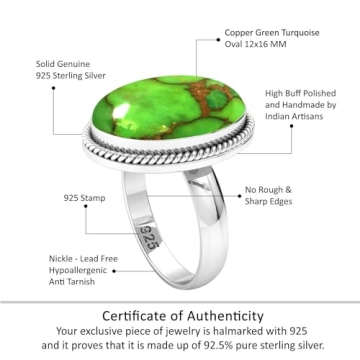 Unique Copper Green Turquoise Silver Ring for Women