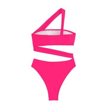 Lilosy Sexy Cutout Tube One Shoulder Swimsuit High Waist Piece Cheekly Bikini Brazilian Women Bandeau Bathing Suit Hot Pink Medium